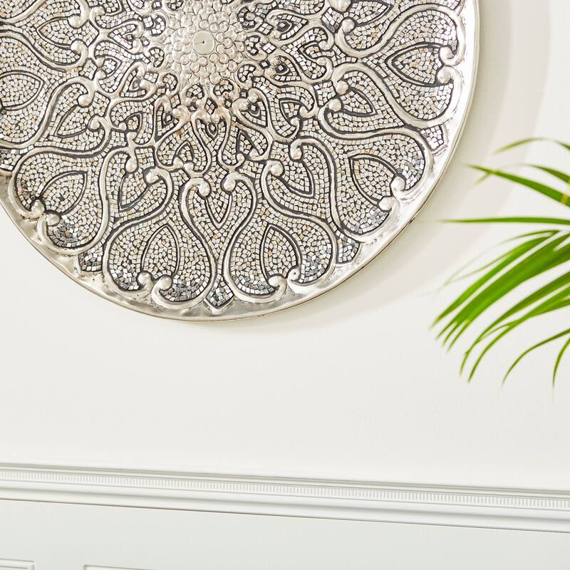Silver Metal Plate Home Wall Decor with Embossed Details