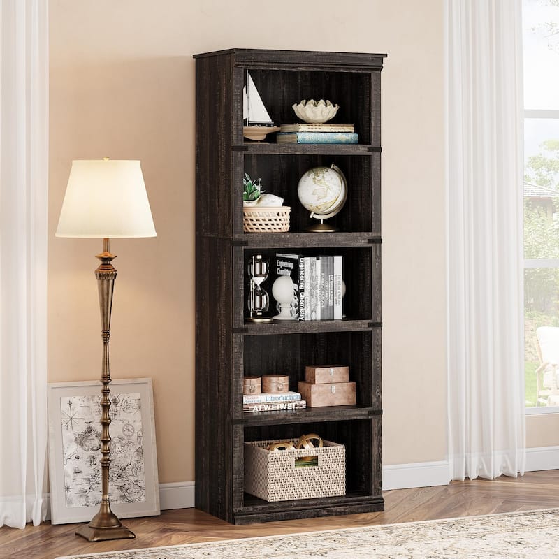5 Tier Bookcase, Freestanding Wooden Bookshelf Storage Organizer Display Shelf - Brown