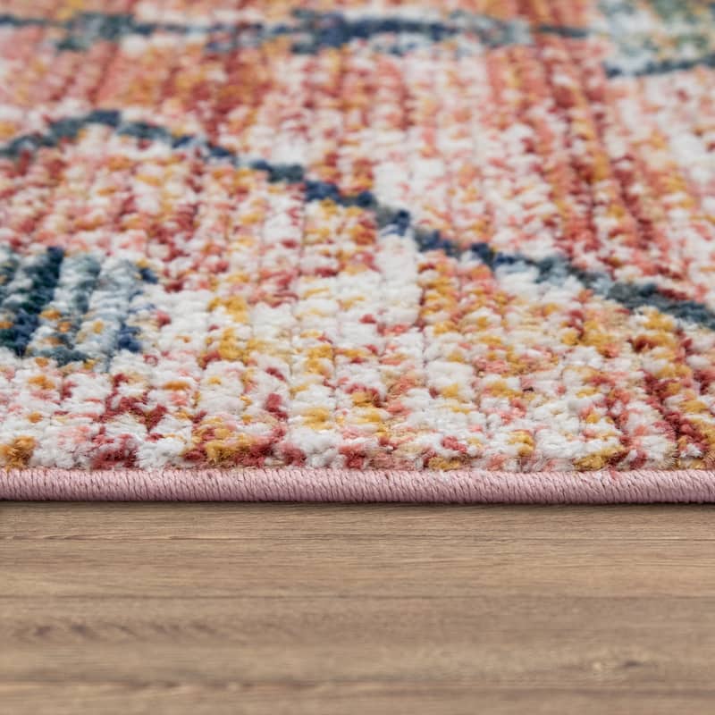 Modern Area Rug Boho Style colorful Diamond pattern in Cream and Red