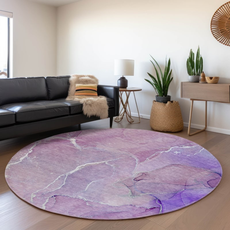 Premium Washable Super Soft Abstract Contemporary Mayfield Rug - Purple - 8' x 8' - Round