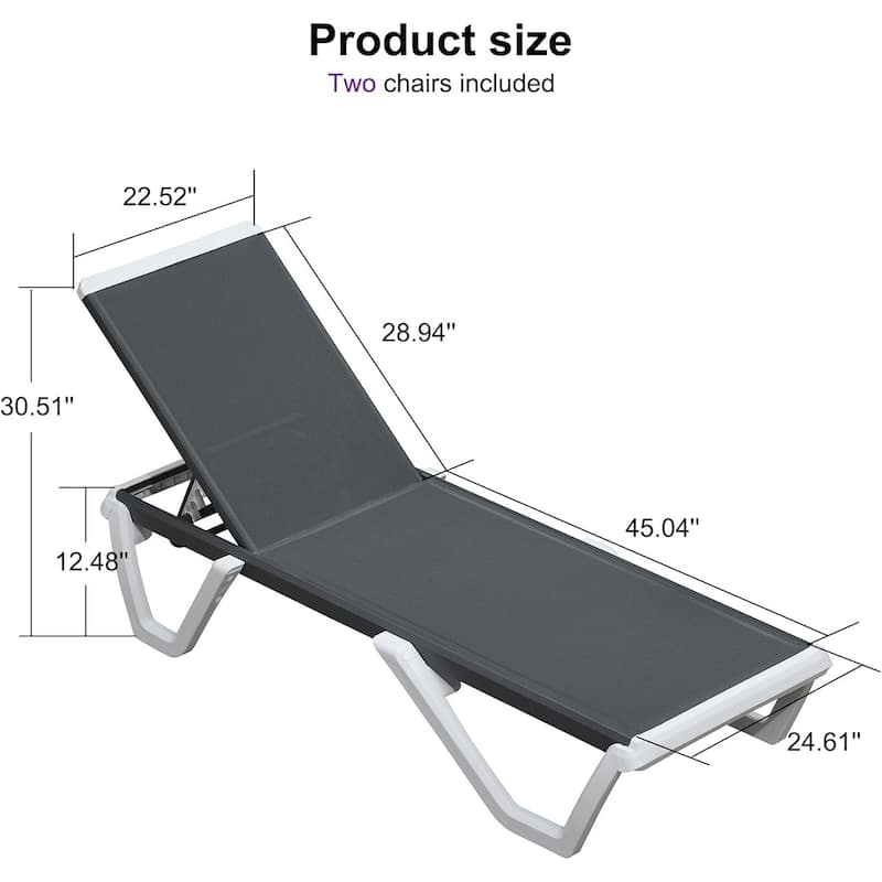PURPLE LEAF 2-Pack Outdoor Chaise Lounge Set - Plastic & Aluminum Frame, Stackable, for Poolside Sunbathing, Beach, Yard