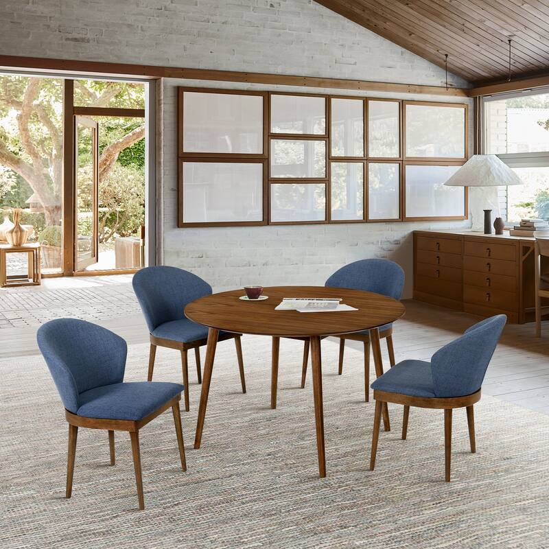 Arcadia and Juno 48" Round Wood 5 Piece Dining Set - Blue & Walnut