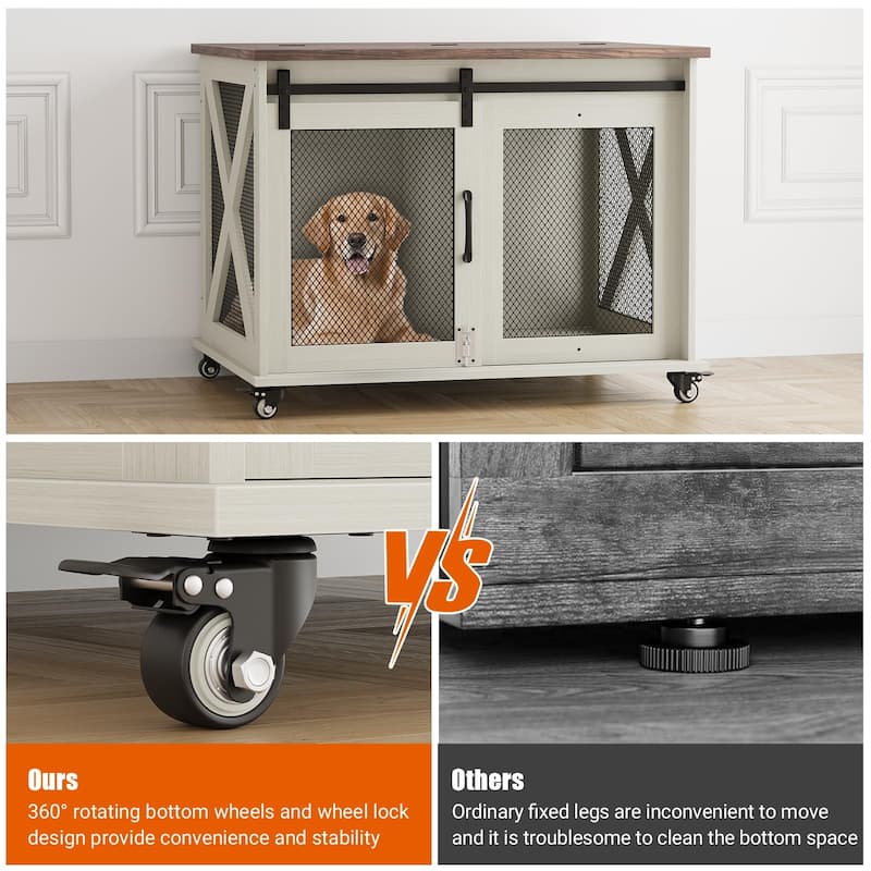 Furniture Dog Crate Table with Flip Top, Sliding Door, Divider