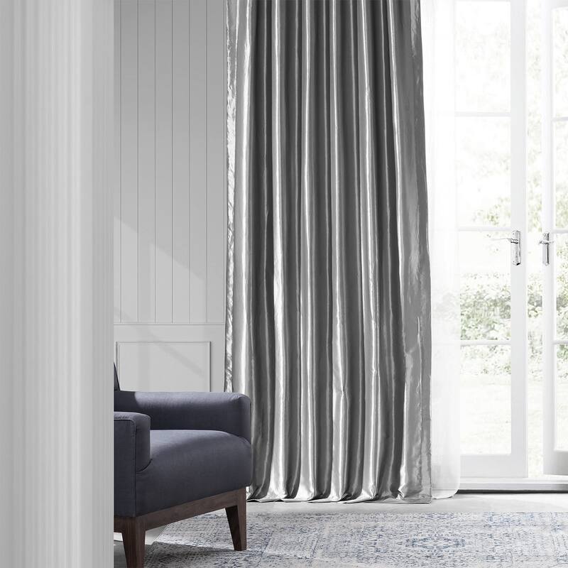 Exclusive Fabrics Solid Faux Silk Taffeta Platinum Single Curtain (1 Panel)