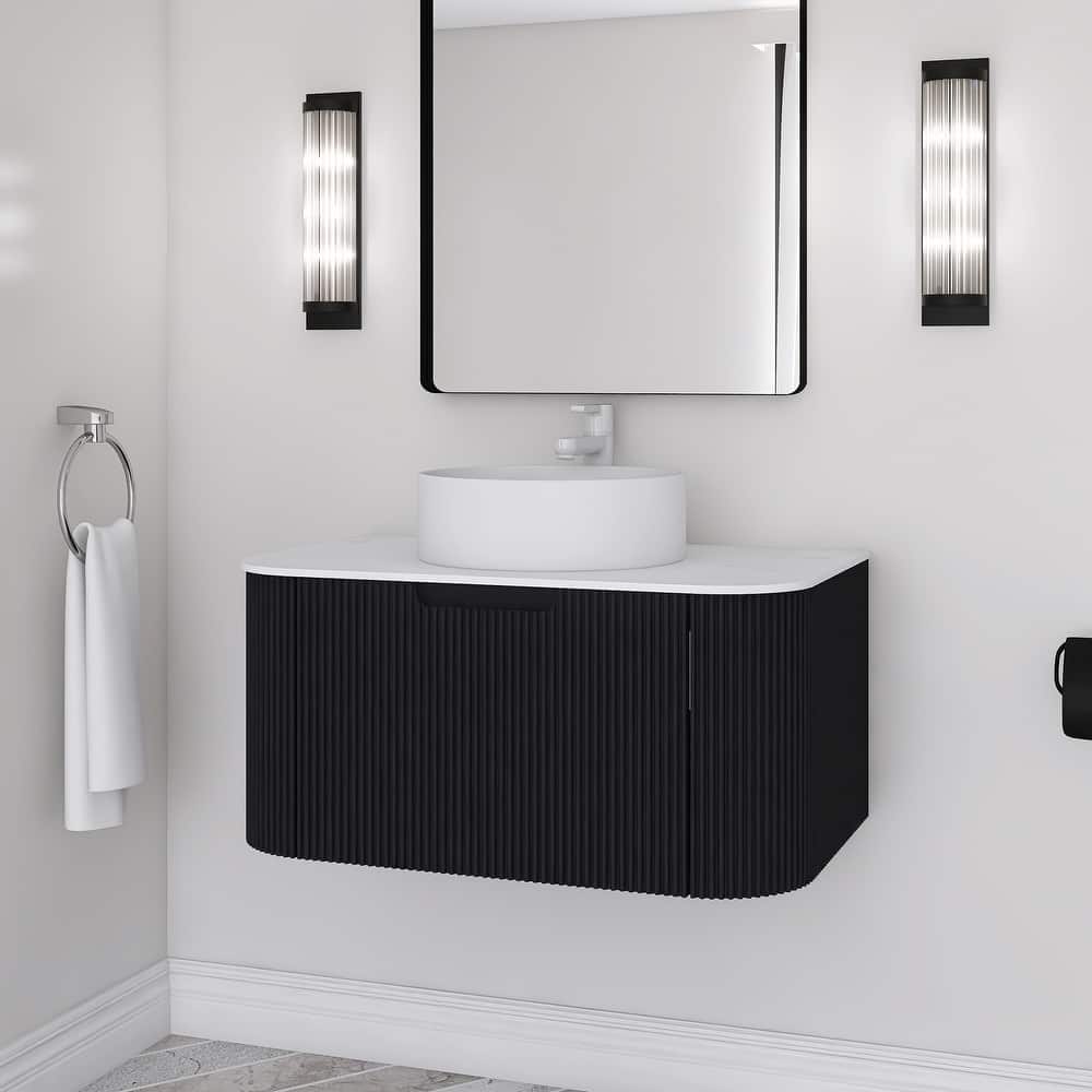 Wall-Mounted Bathroom Vanity with White Round Ceramic Sink