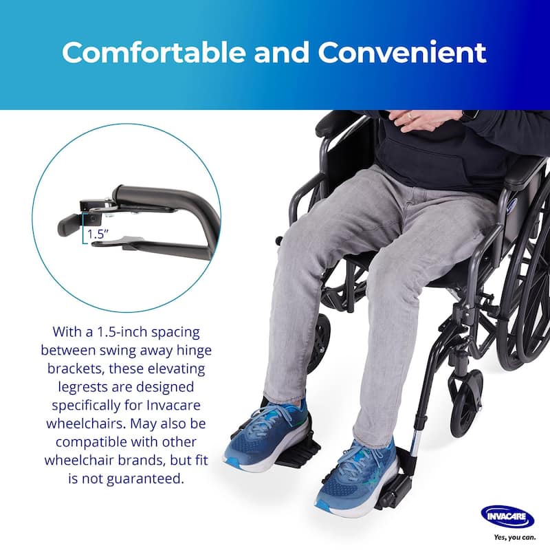 Invacare Wheelchair Legrest with Heel Loops, Adjustable Length, Swing-Away Design & Flip-Up Footplate - Black