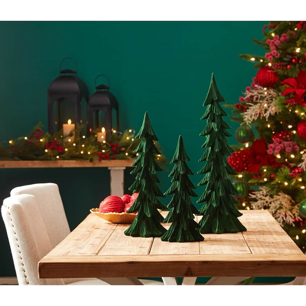 Velvet Pine Christmas Tree Decorations - 23" - Green - Set of 3