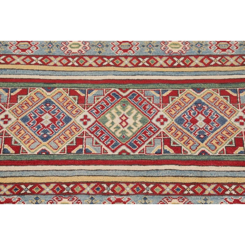 Geometric Kazak Accent Rug Handmade Multi-Color Wool Carpet - 3'4" x 5'0"