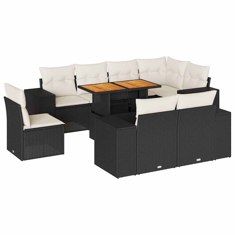 vidaXL Patio Sofa Set with Cushions Sofa Sections and Table 9 Piece Poly Rattan - 21.7 x 39.4 x 28.7