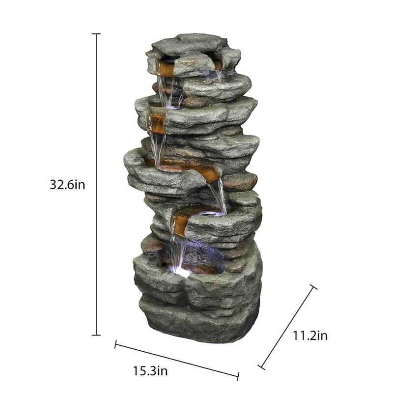 Outdoor Rockery Fountain, Outdoor Water Fountain with LED Lights