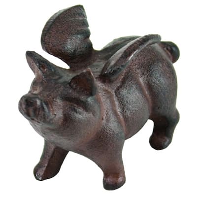Antique Replica Flying Pig Tier Tray Cast Iron Tabletop Figurine Antiqued Brown - Rust