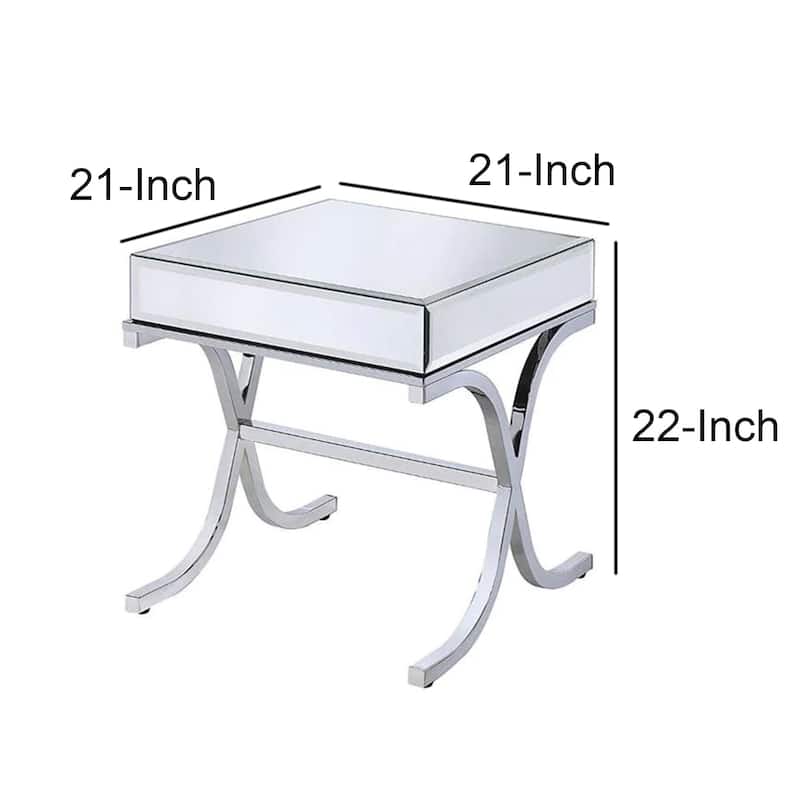 Contemporary Style Metal and Mirror Square End Table, Silver