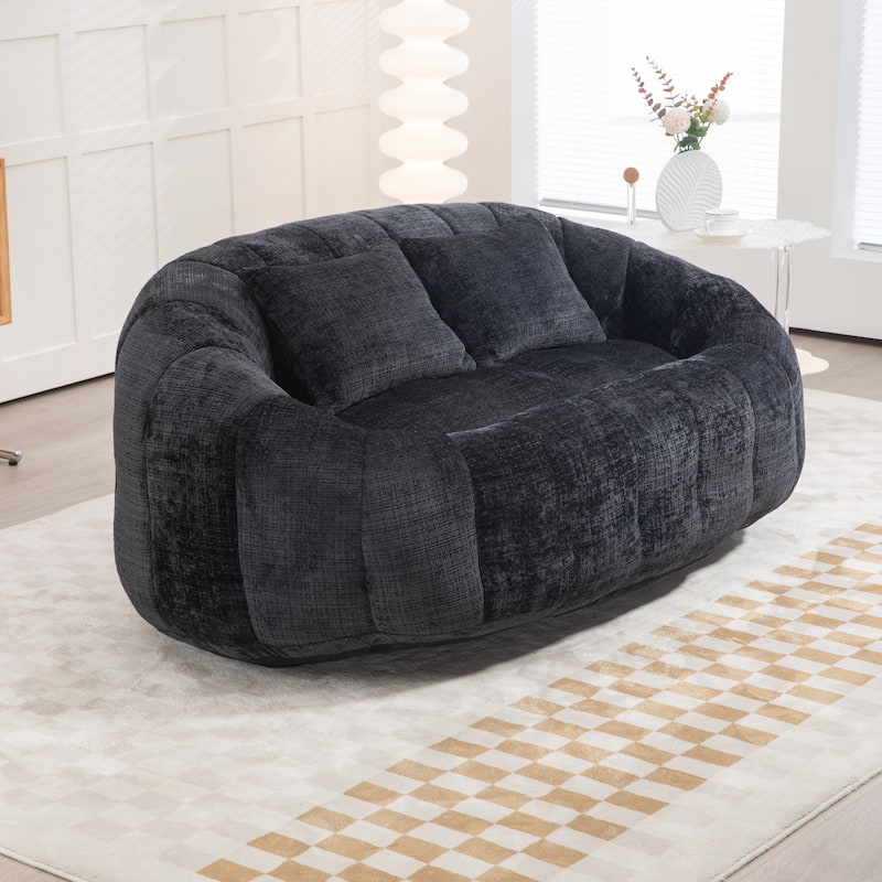 Modern Chenille 2-Seater Bean Bag Chair with 2 Pillows