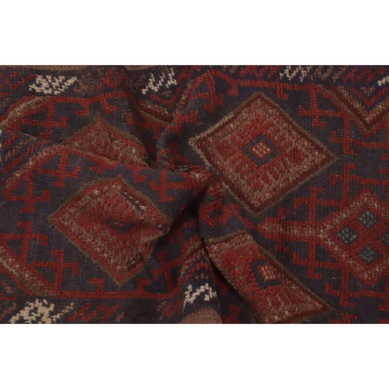 Hand Knotted Oriental 100% Wool Carpet Traditional Tribal Red Balouch Runner Rug - 8' 1'' X 2' 1''