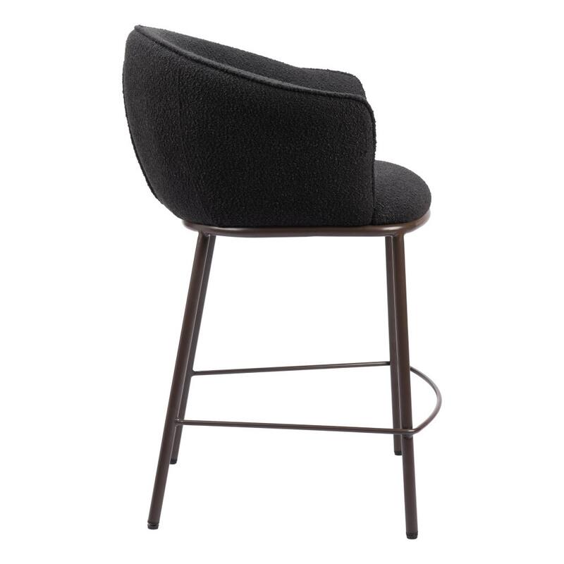 HomeRoots 26" Black and Bronze Shearling and Steel Counter Height Bar Chair
