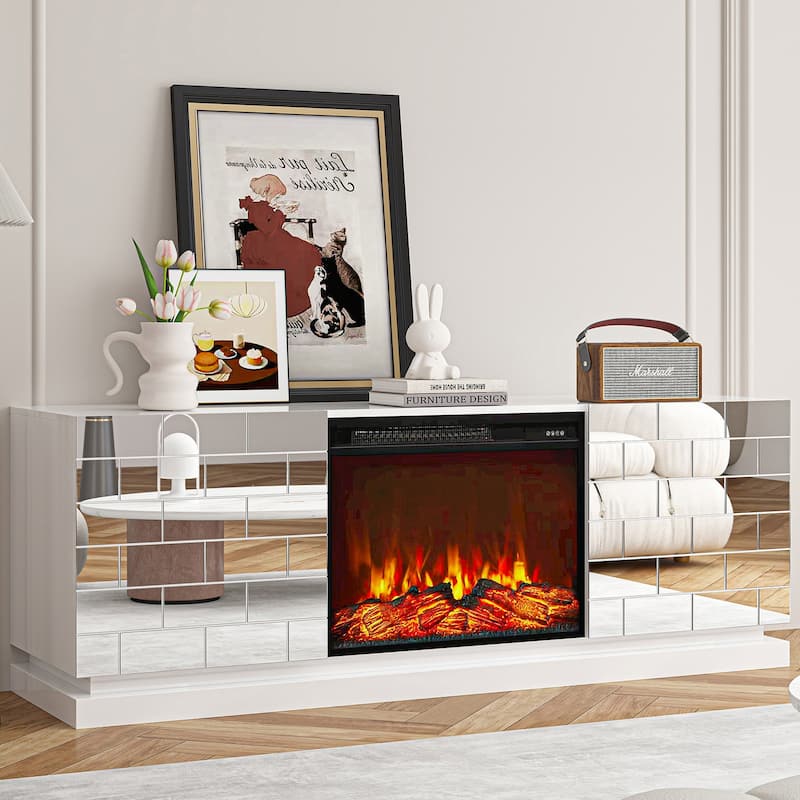 Electric Fireplace 63" TV Stand - Modern Highgloss Media Console