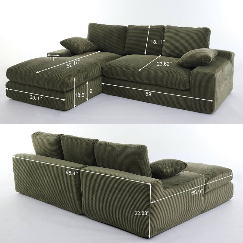 Green 98.4" L-Shaped 4-Seat Modular Sofa with Chaise