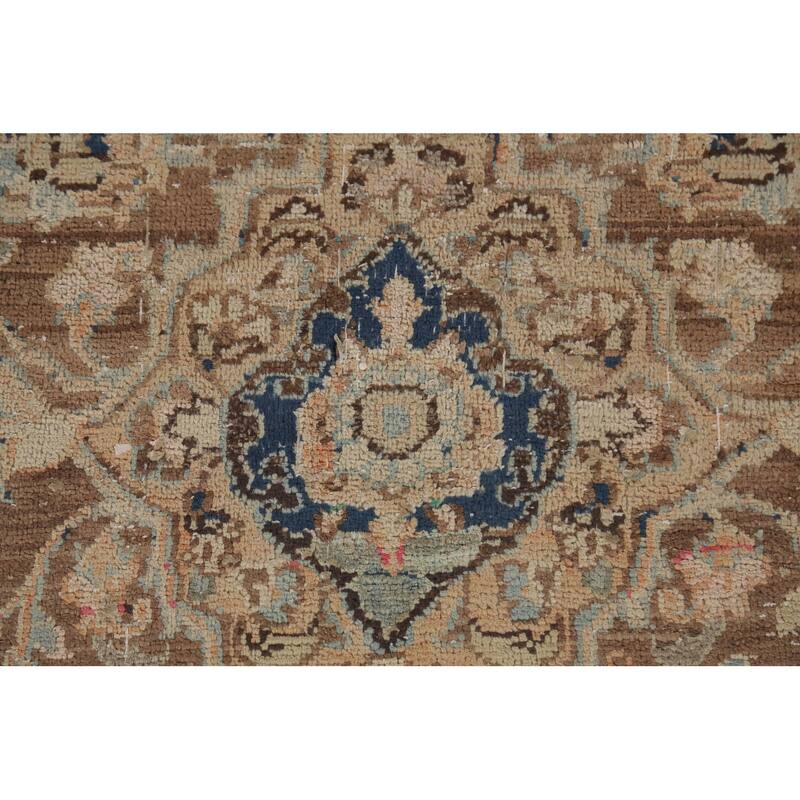 Orange Traditional Mashad Persian Vintage Rug Hand-Knotted Wool Carpet - 9'7"x 13'4"