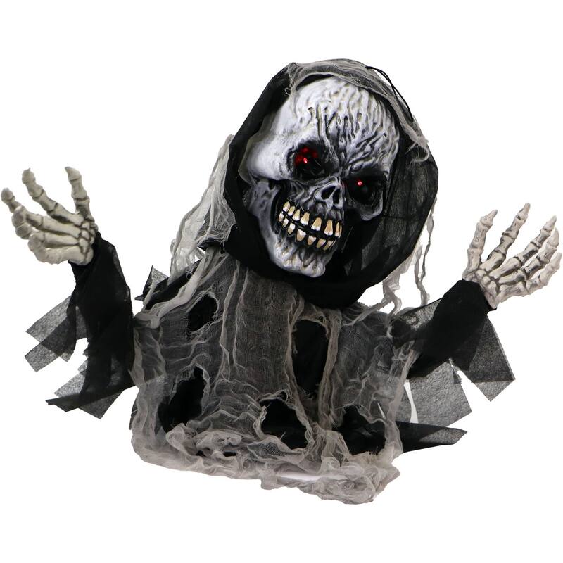 Haunted Hill Farm 27 In. Animatronic Reaper, Indoor/Outdoor Halloween Decoration, Light-up Red Eyes, Talking, Battery-Operated