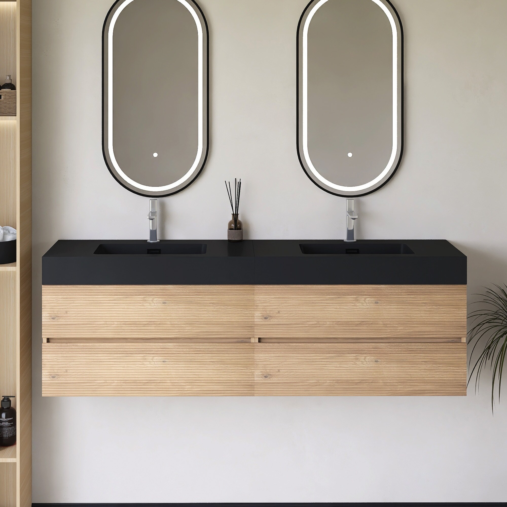 Wall Mounted Bathroom Vanity with Solid Surface Sink and Soft Drawers