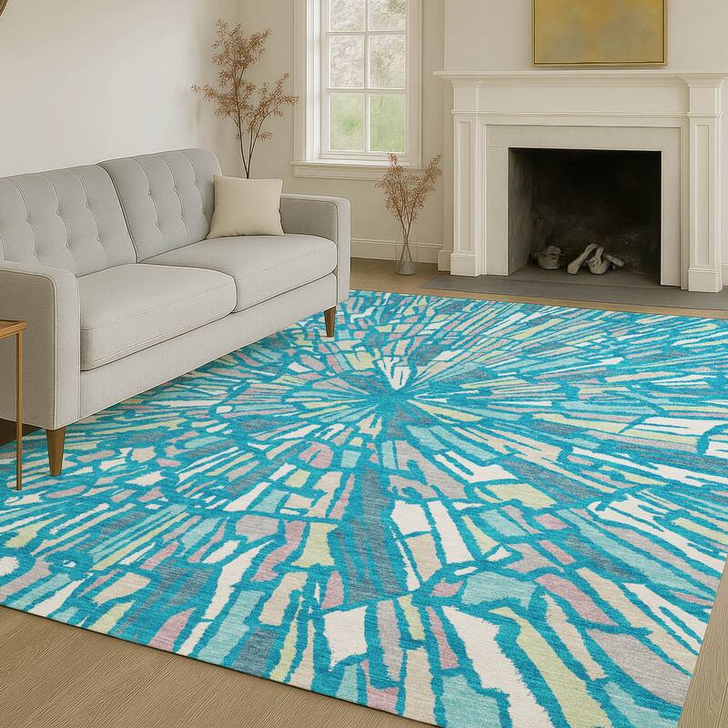 Machine Washable Indoor/ Outdoor Modern Zip Chantille Rug