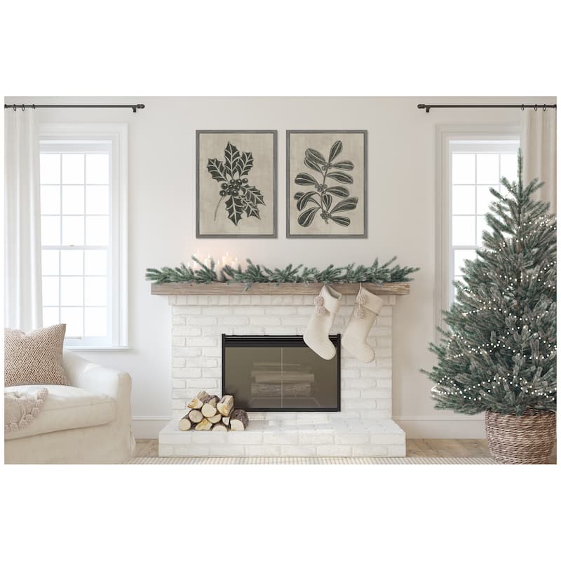 Kate and Laurel Sylvie Winter Holly and Berries - 2 Piece Framed Canvas Art Set by Nikita Jariwala