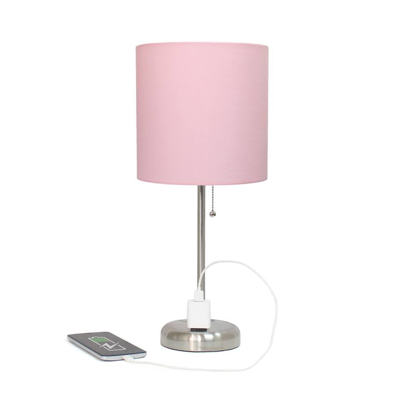 19.5" Power Outlet Metal Lamp in Steel w Aqua Shade
