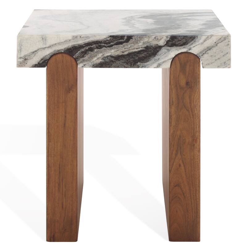 SAFAVIEH Couture Ellebeth Marble Top Accent Table - 20"W x 20"D x 20"H - Hazel/Walnut