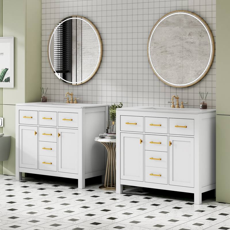 72''Vanity With Ceramic Sink Combo Set, Modern Freestanding Single Cabinet With 4 Drawers & 2 Cabinets,Storage Cabinet