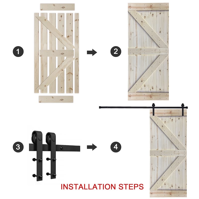 Paneled Wood Barn Door with Installation Hardware Kit - K3 Series