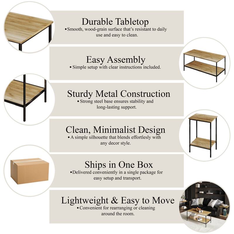 CraftPorch Simple 3- Pieces Coffee Table Set