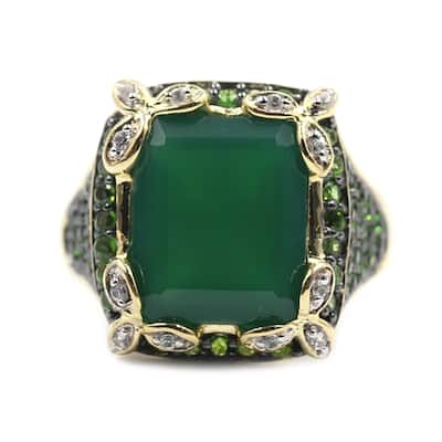 18K Yellow Gold Over Sterling Silver Green Onyx, Chrome Diopside Ring