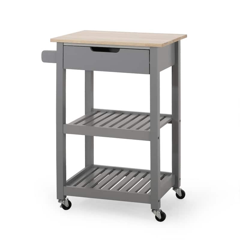 Compact Wooden Kitchen Cart with Wheels Shelves and Drawer by Christopher Knight Home