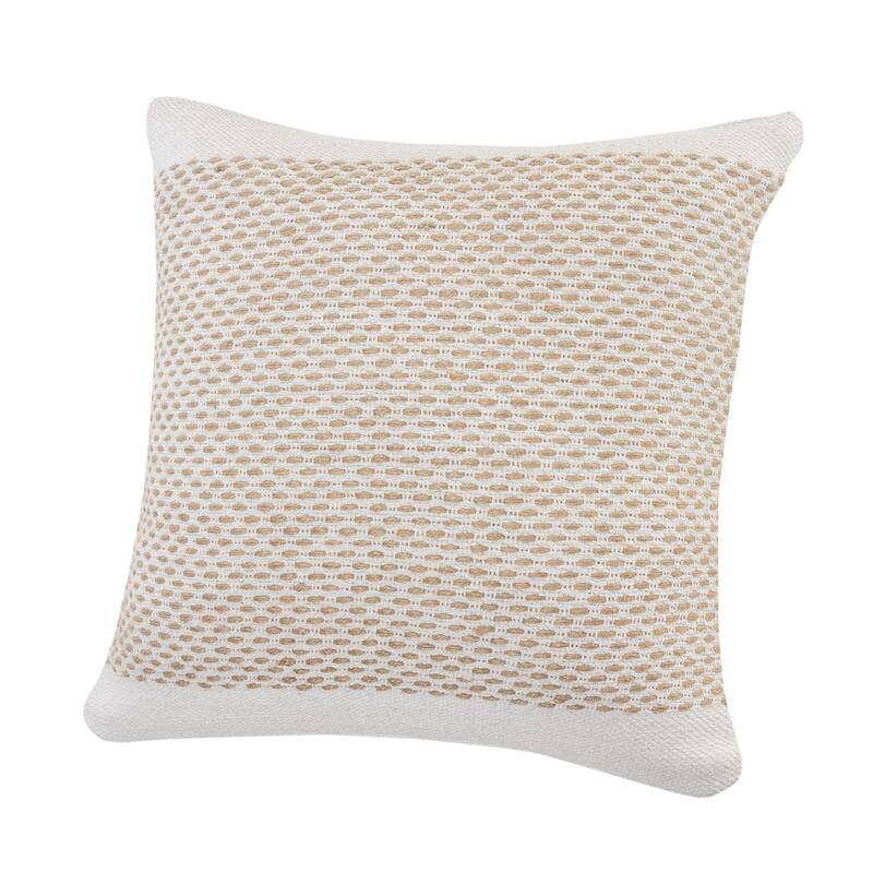 20" Ivory and Tan Interwoven Bordered Square Throw Pillow