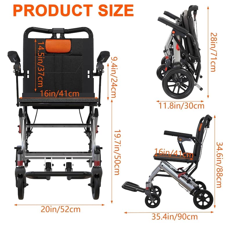 Ultra Lightweight Elderly Transport Wheelchair Portable Lightweight Folding