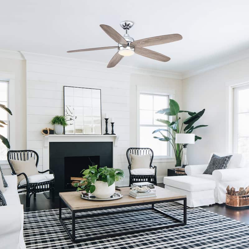 52" Classic Wooden 5-Blade Chrome Ceiling Fan with Light