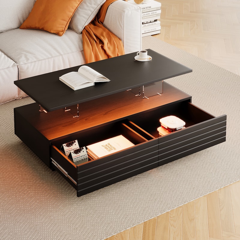Roomfitters Modern Lift Top Coffee Table, Rectangular Storage Center Table for Living Room, Wood Design - Black