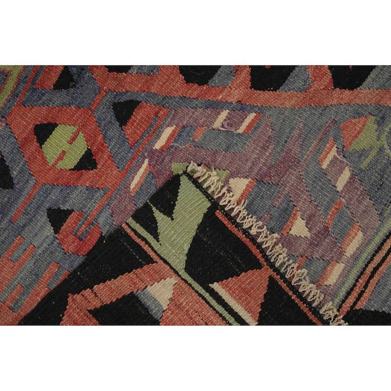Hand Woven Oriental 100% Wool Carpet Southwestern Tribal Navy Blue & Blues Kilim Area Rug - 10' 0'' X 4' 11''