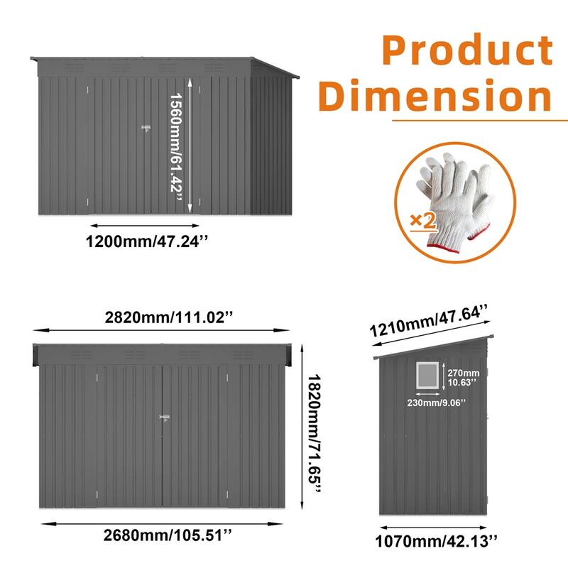 4 x 9 FT Outdoor Storage Shed,Garden Shed Tool House with Sloping Roof