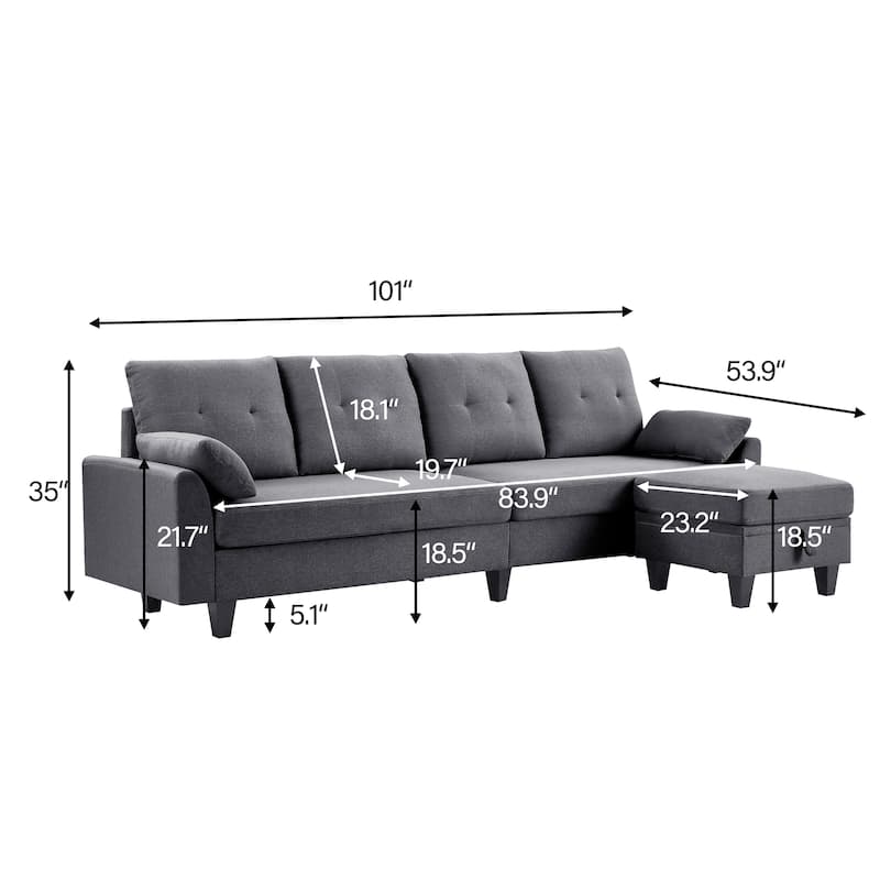 101" Sectional Sofa with Storage Ottoman
