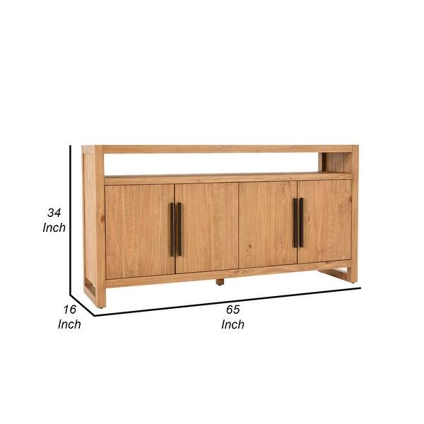 Jax 65 Inch Pine Wood 4 Door Sideboard, Handcrafted, Natural - Bed Bath ...