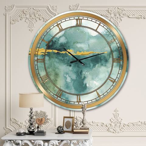 Designart 'Blue Watercolor Impression with Gold' Glam Wall CLock
