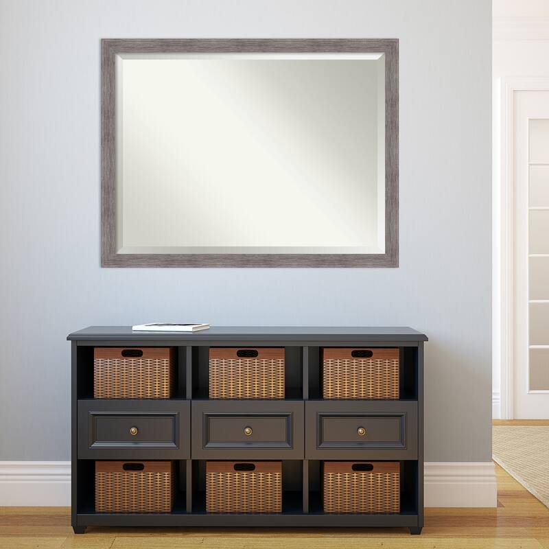 Beveled Wall Mirror - Pinstripe Plank Grey Narrow Frame - Pinstripe Plank Grey Narrow