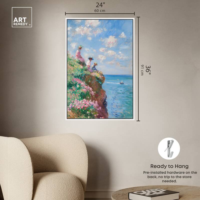 Art Remedy By The Seaside Framed Impressionism 1 Piece Canvas Wall Art /Monet And Van Gogh Inspired Art