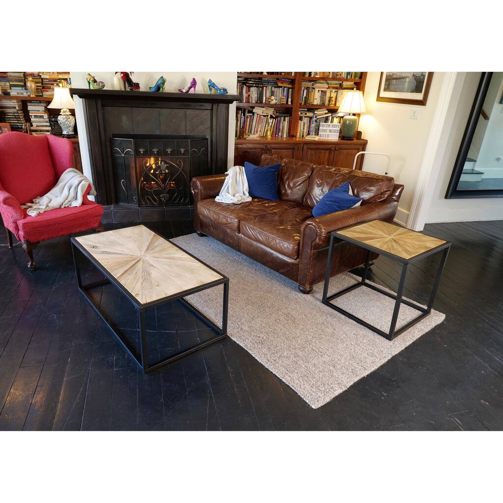 24 in. Black Square Metal Coffee Table with MDF Tabletop