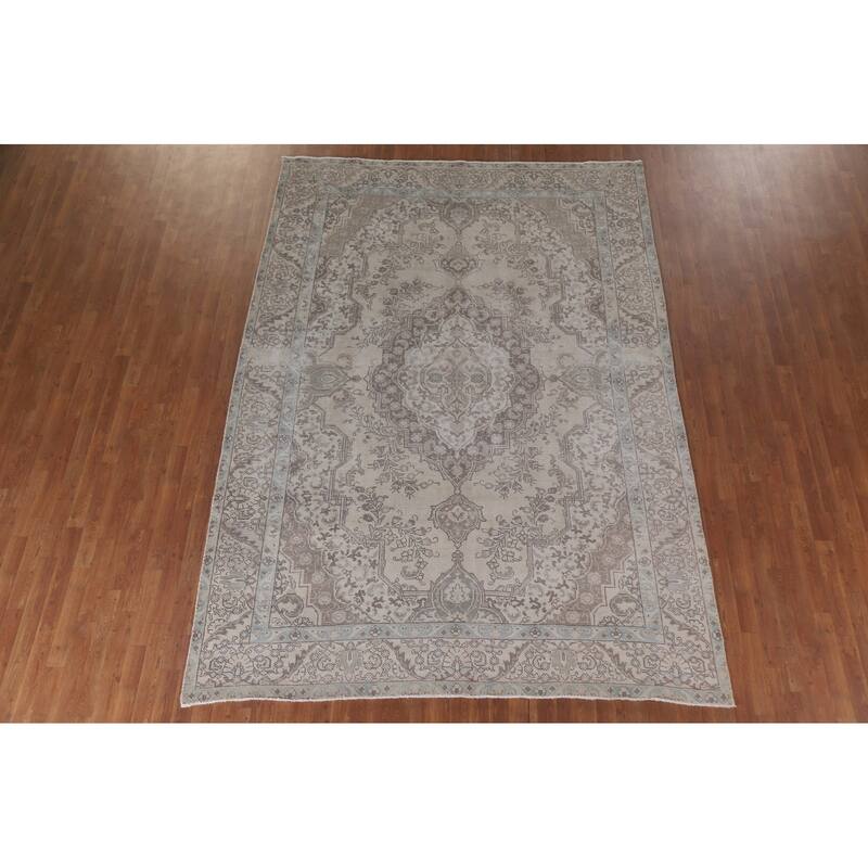 Hand Knotted Oriental 100% Wool Carpet Traditional Medallion Beige & Ivories Tabriz Area Rug - 10' 9'' X 7' 8''