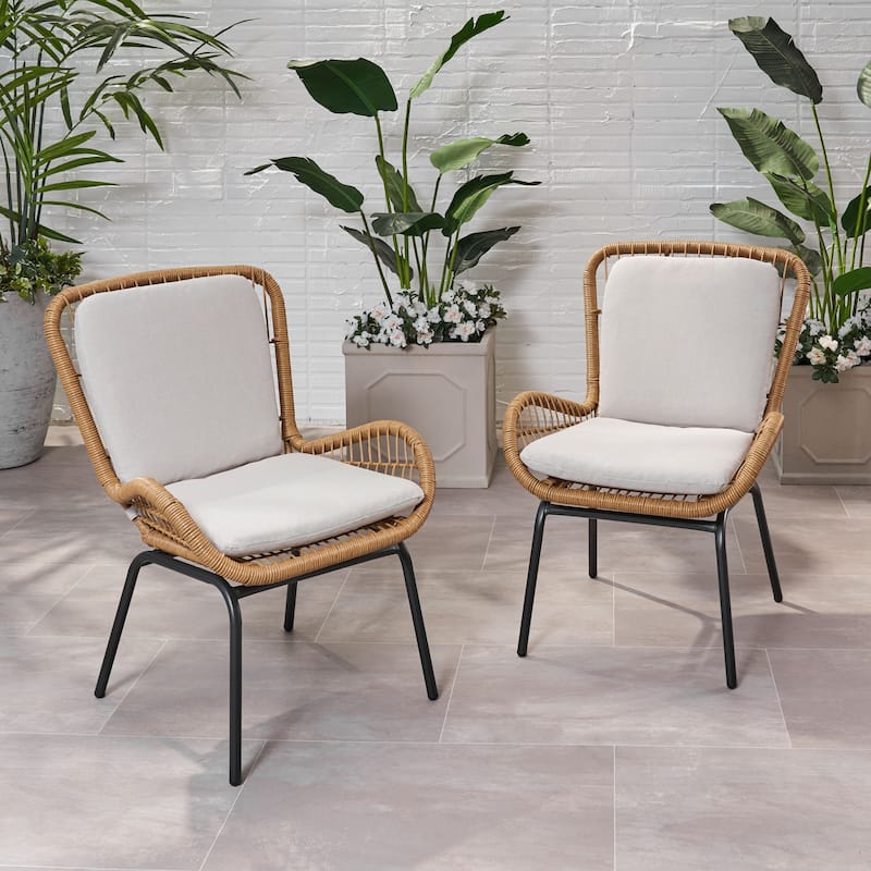 Wicker Club Chairs Set of 2, Patio Chair with Cushions, Metal Legs