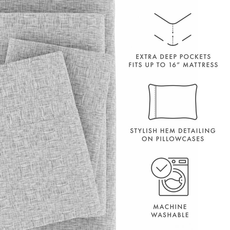 Becky Cameron Chambray Style Pattern 4 Piece Deep Pocket Bed Sheets Set