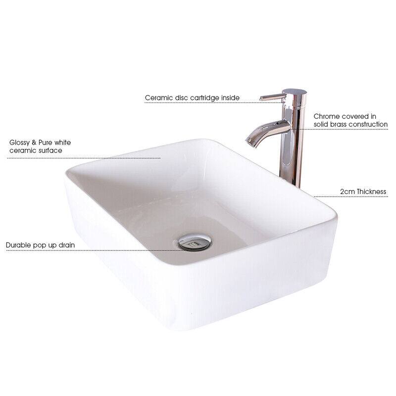 48" Bathroom Vanity Set Organizer Top Vessel Sink W/ Faucet Drain Cabinet Combo