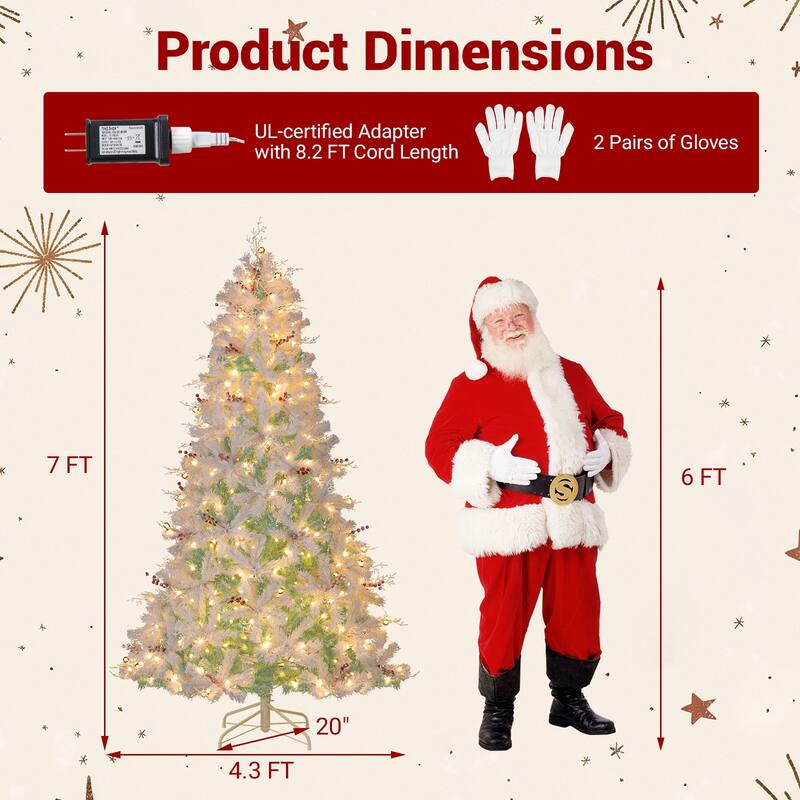 Gymax 7 FT Pre-Lit Artificial Christmas Tree w/855 Snow Flocked Branch